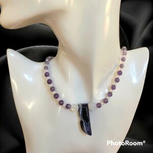 HANDMADE Amethyst Opalite Agate Pendant Beaded Collar Punk Necklace